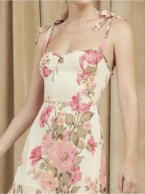 Reformation Cream Midi Dress with Pink Floral Print